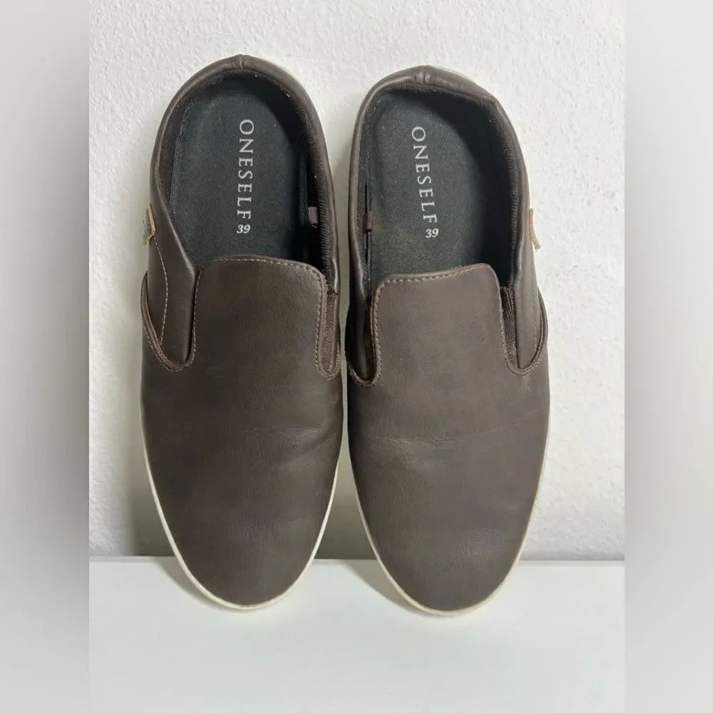 Oneself Men’s Genuine Leather Slip-On Flat Backless Brown Sz 39 EU/6,5 US